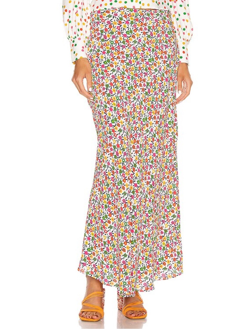 RIXO Kelly Skirt in Retro Micro Floral Maxi Skirt Bright Colorful Size Medium